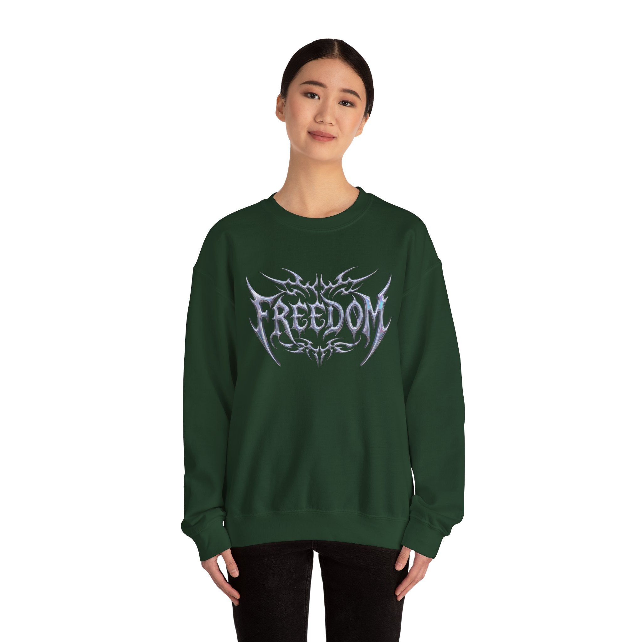 Freedom Tribal Crewneck Sweatshirt — White Graphic Pullover 