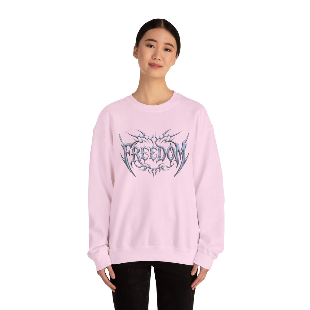 Freedom Tribal Crewneck Sweatshirt — White Graphic Pullover 