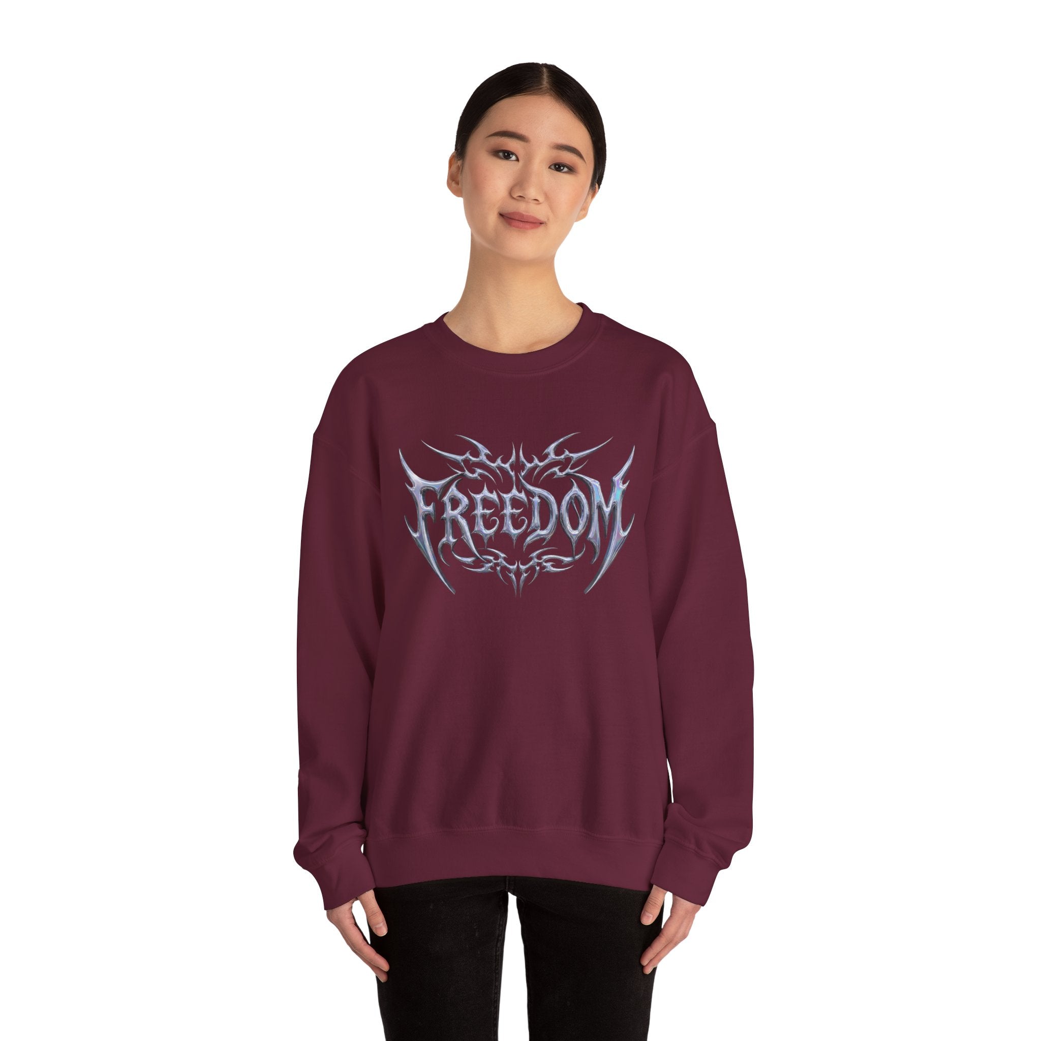 Freedom Tribal Crewneck Sweatshirt — White Graphic Pullover 