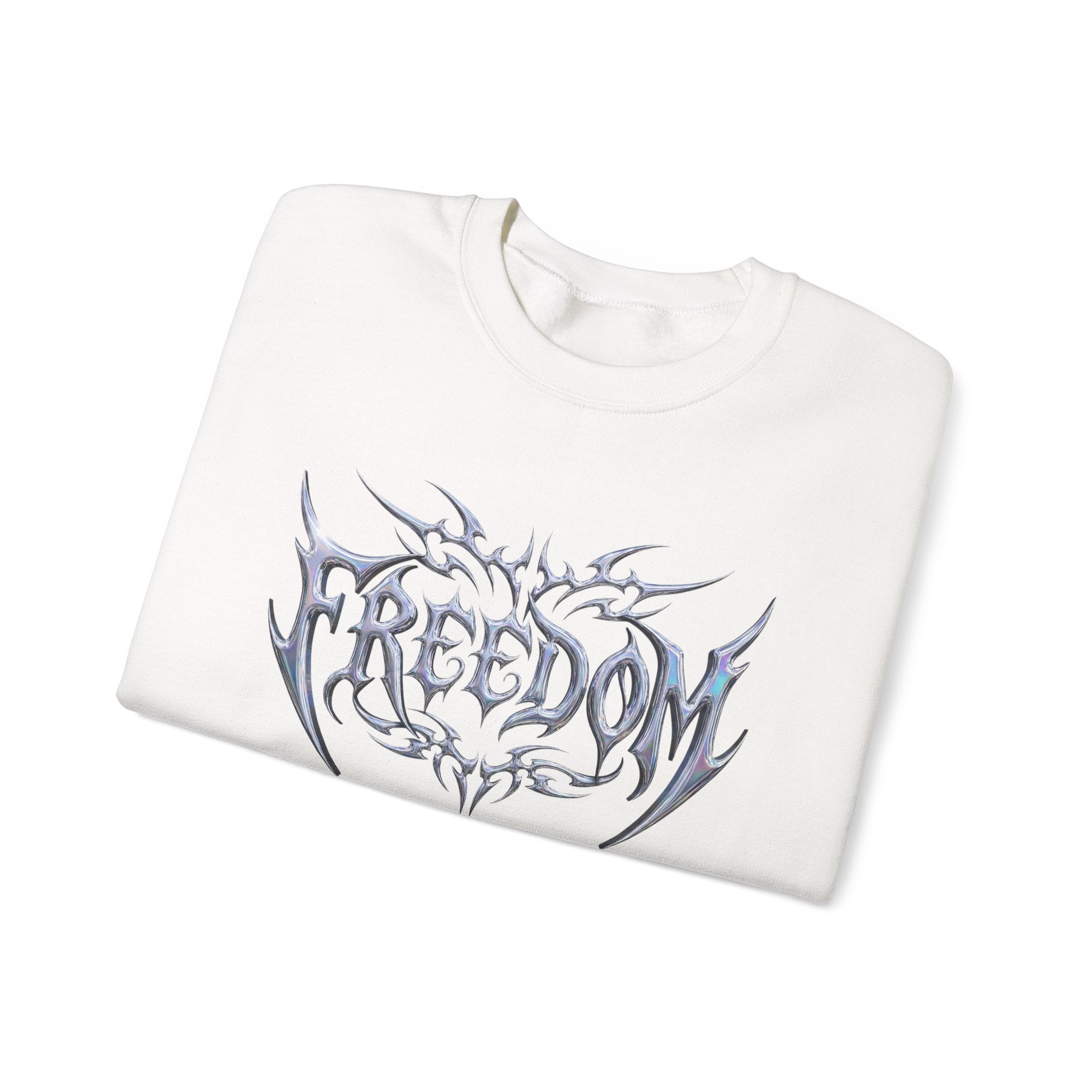 Freedom Tribal Crewneck Sweatshirt — White Graphic Pullover 
