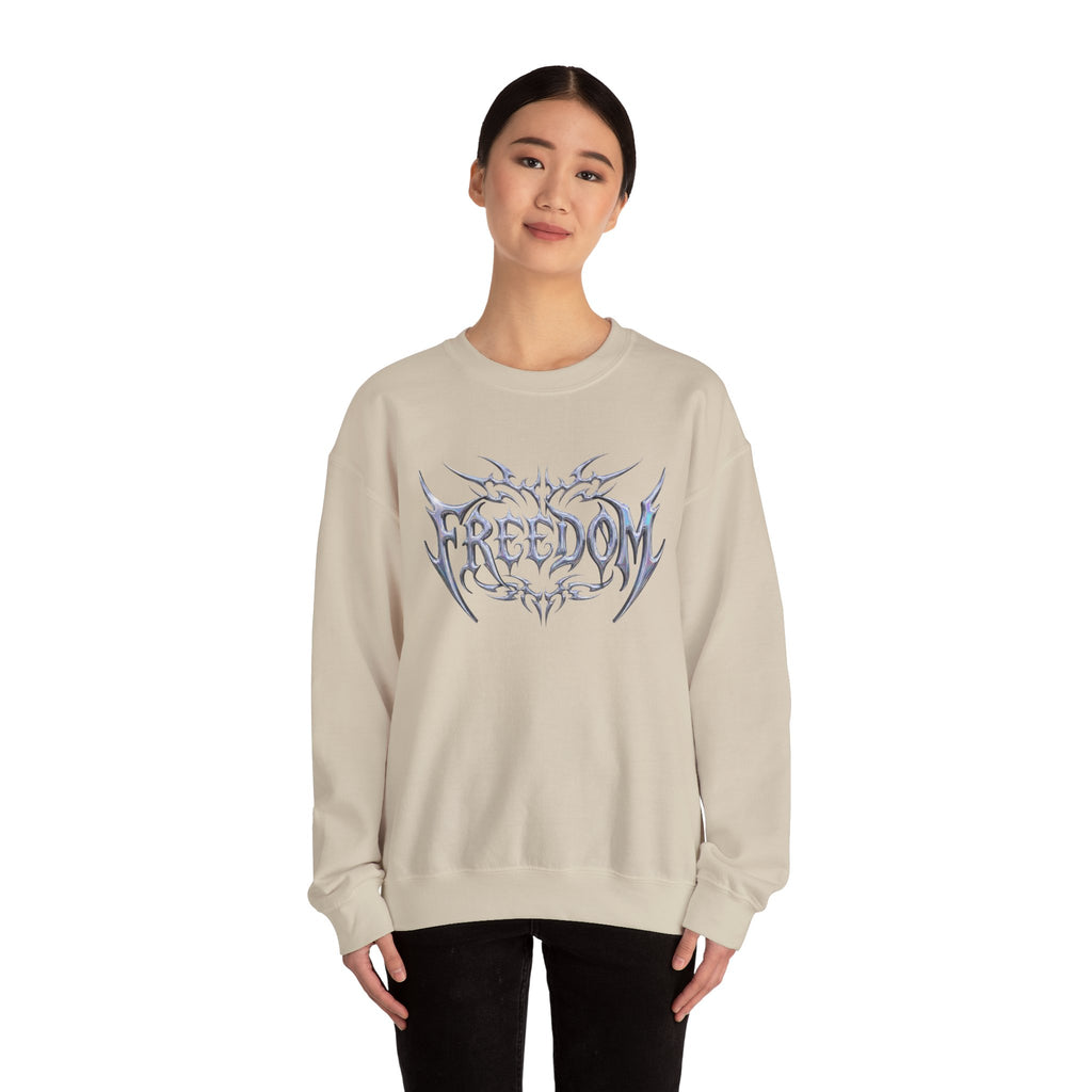 Freedom Tribal Crewneck Sweatshirt — White Graphic Pullover 