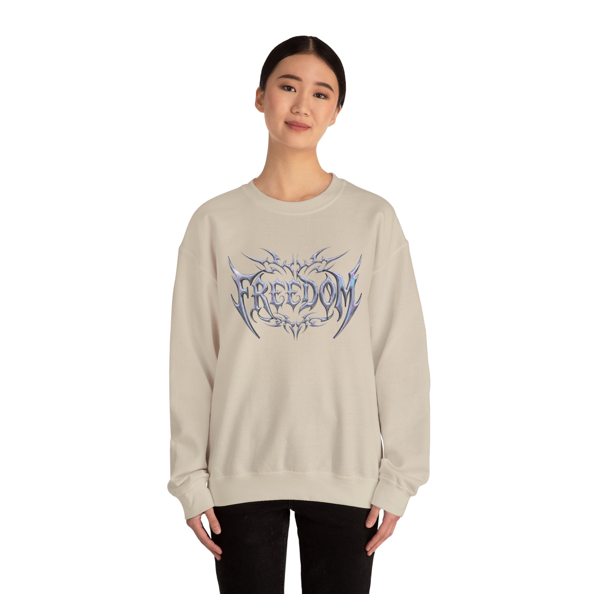 Freedom Tribal Crewneck Sweatshirt — White Graphic Pullover 