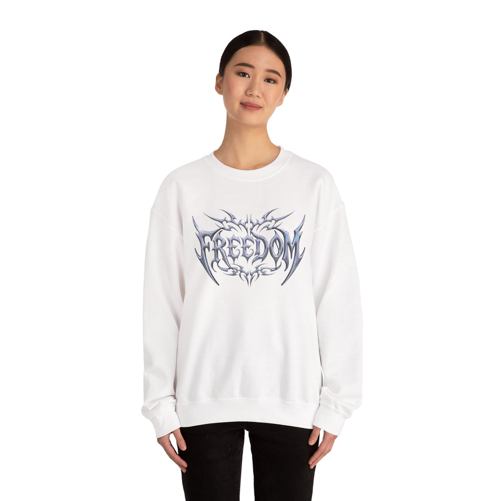 Freedom Tribal Crewneck Sweatshirt — White Graphic Pullover 