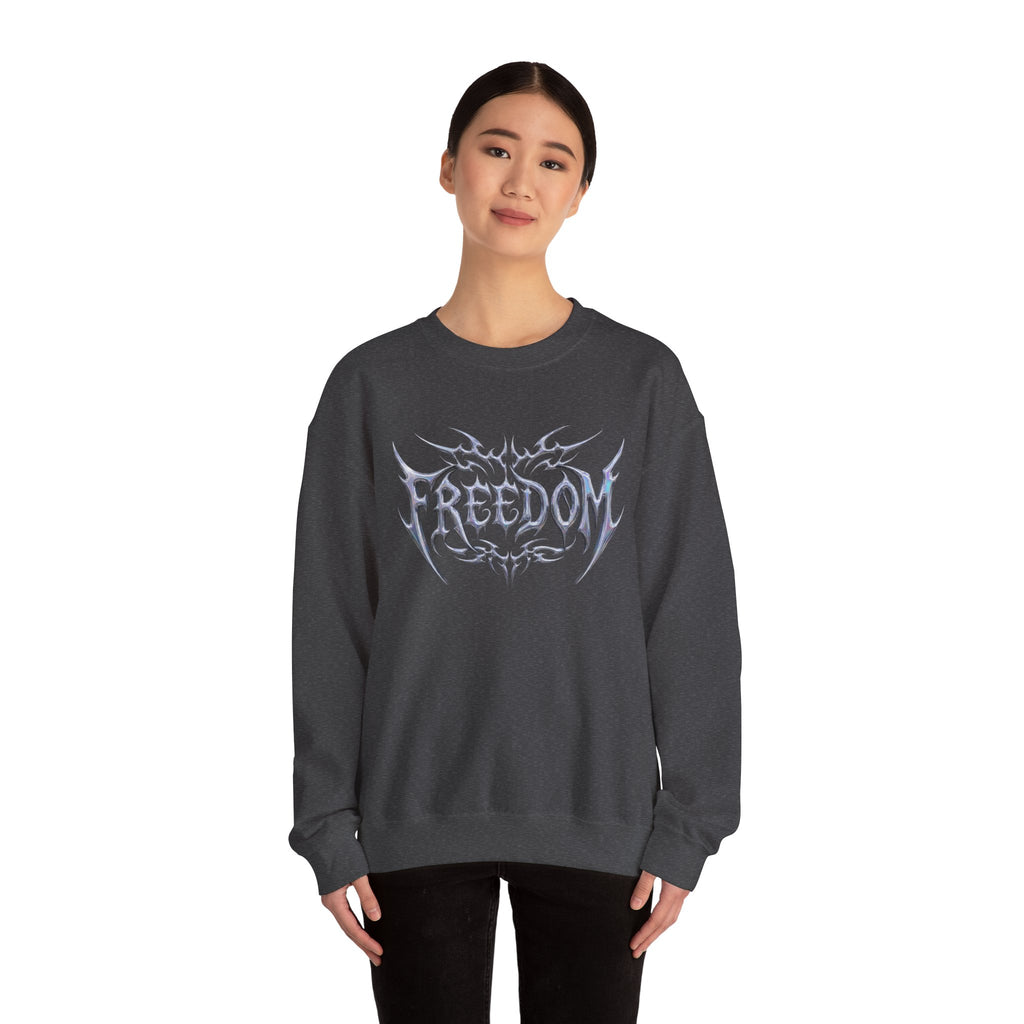 Freedom Tribal Crewneck Sweatshirt — White Graphic Pullover 