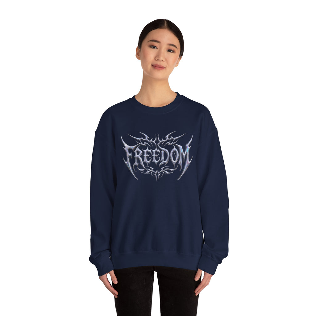 Freedom Tribal Crewneck Sweatshirt — White Graphic Pullover 